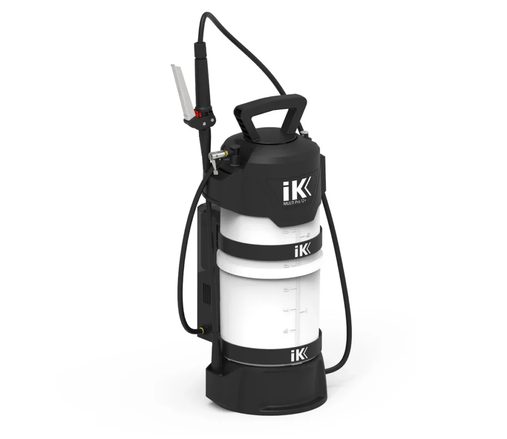 iK Multi Pro 12 electric compression pre-spray sprayer used by Primokleen for carpet and upholstery pre-treatment