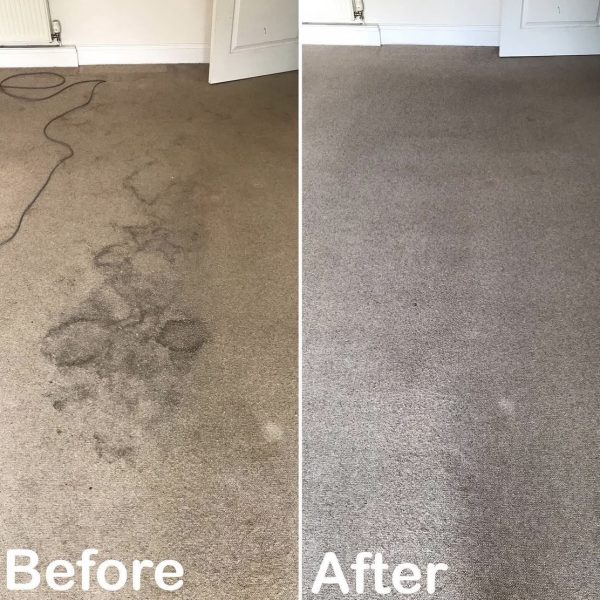 Primokleen lounge carpet cleaning before and after — heavy soiling removed in Burnham